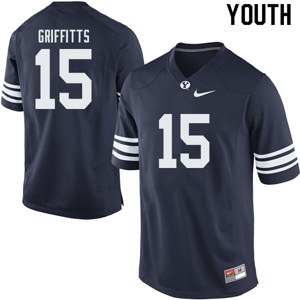 Youth #15 Hayden Griffitts BYU Cougars College Football Jerseys Sale-Navy